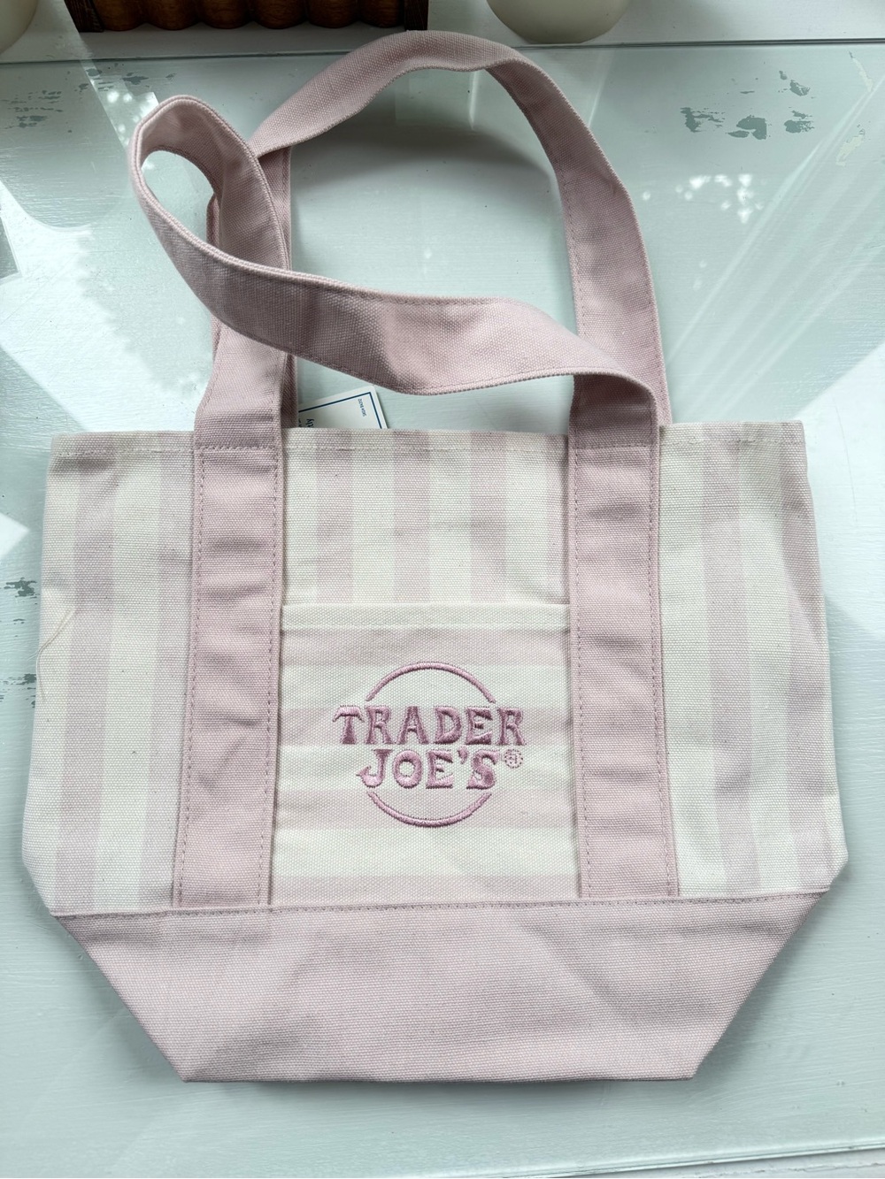 Trader Joe’s pink striped mini tote